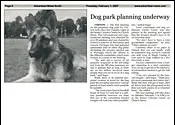 Newspaper clipping: Dog Park Planning Underway — Advertiser News