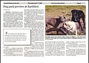 Newspaper clipping: Dog Park Preview — Advertiser News