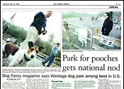 Newspaper clipping: Park for Pooches Gets National Nod — New Jersey Herald